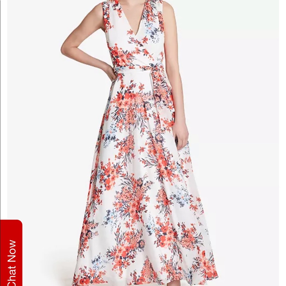 Tahari ASL Crossover -Neck Floral Maxi Dress.